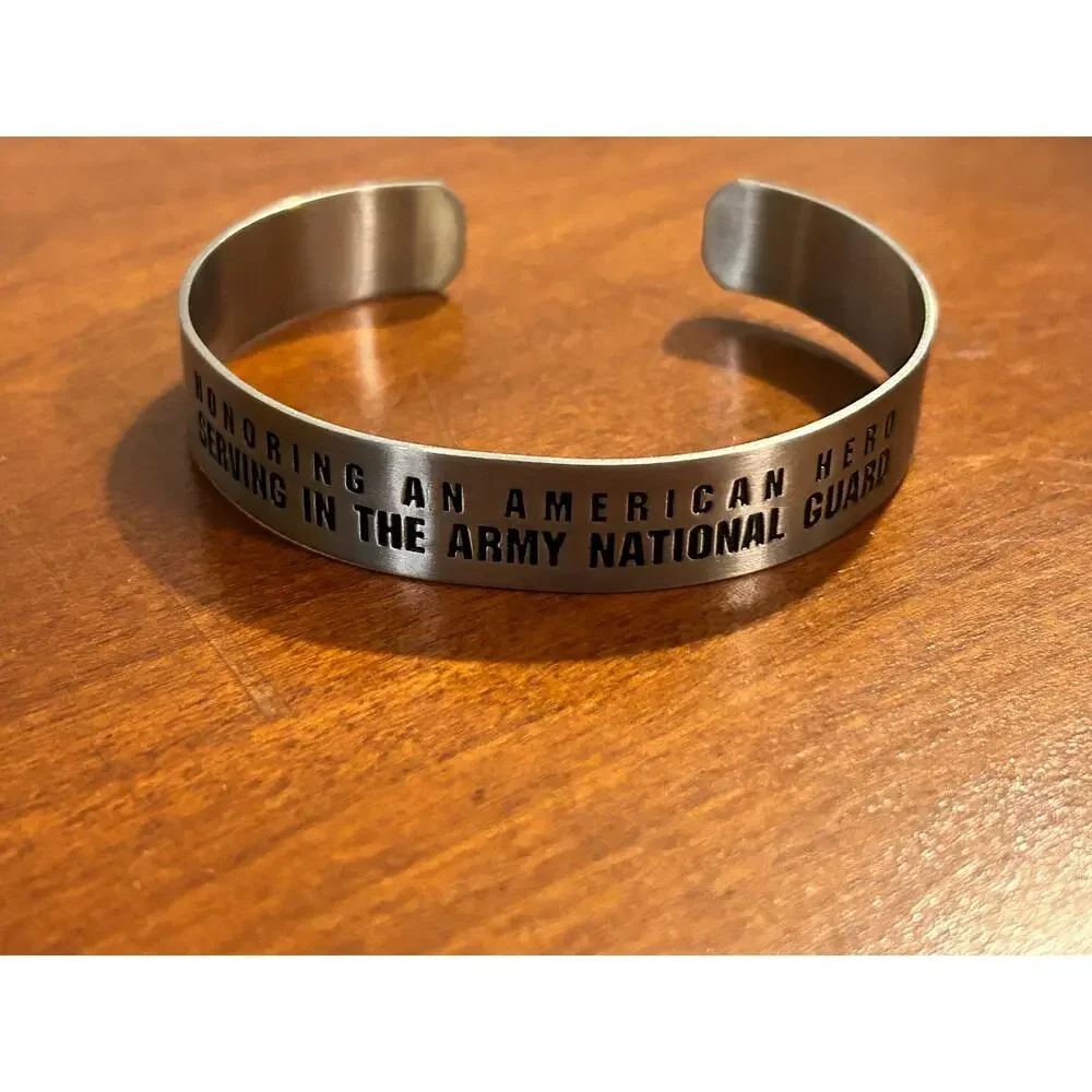Honoring An American Hero Army National Guard Engraved Metal Cuff Bracelet
